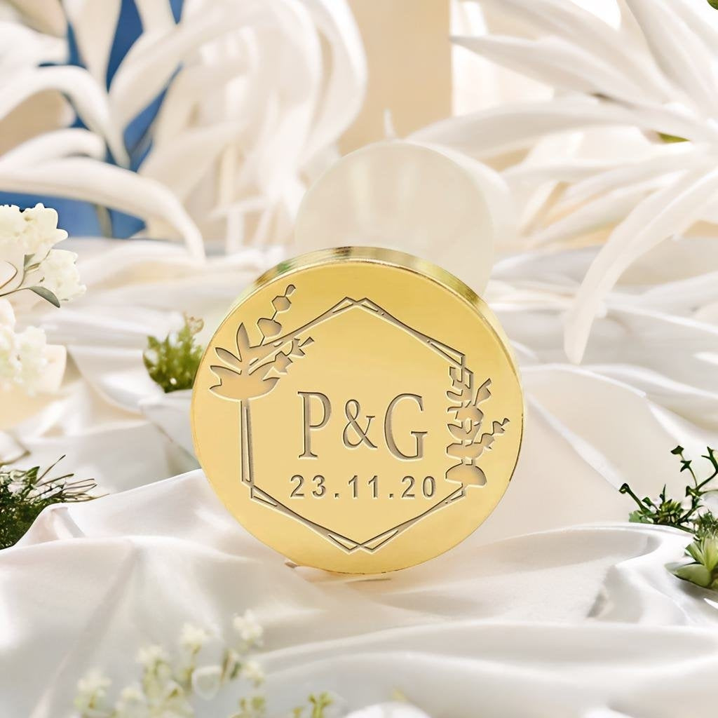 Botanical Hexagon Wedding Custom Wax Seal Stamp with Double Initials