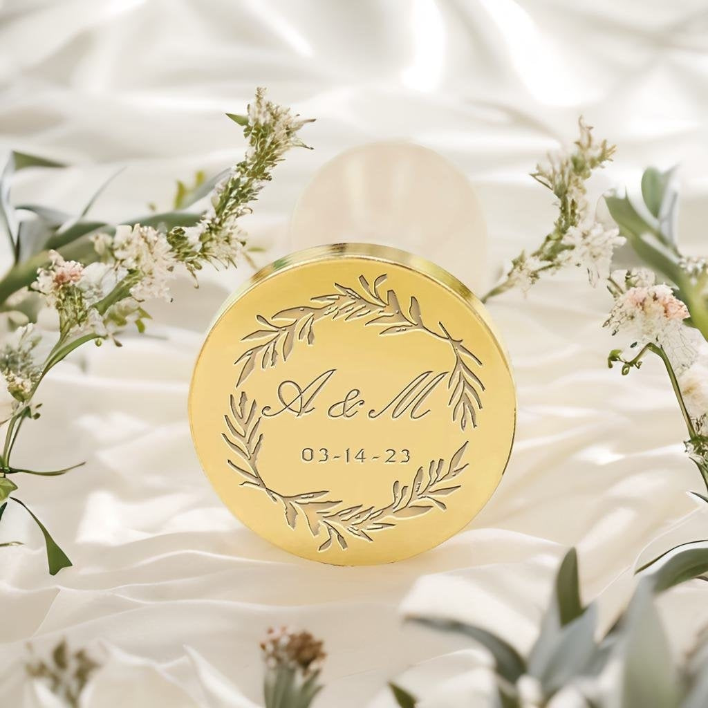 Branch Wreath Wedding Custom Wax Seal Stamp with Double Initials