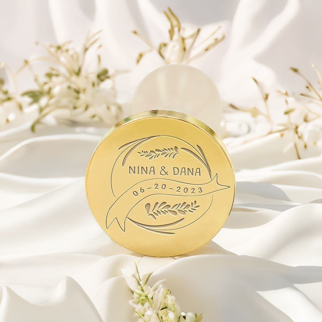 Ears of Wheat & Ribbon Wedding Custom Wax Seal Stamp with Couple's Names
