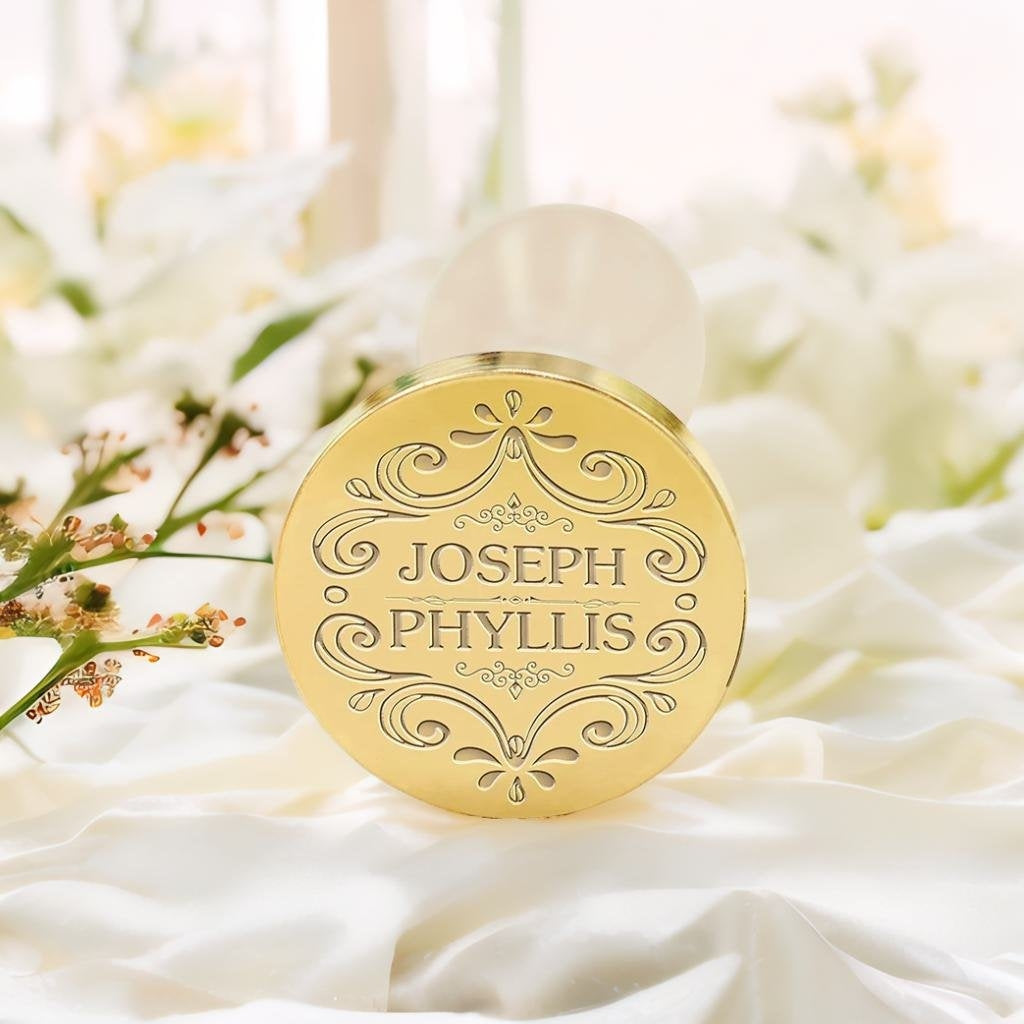 Elegant Patterns Wedding Custom Wax Seal Stamp with Couple's Names