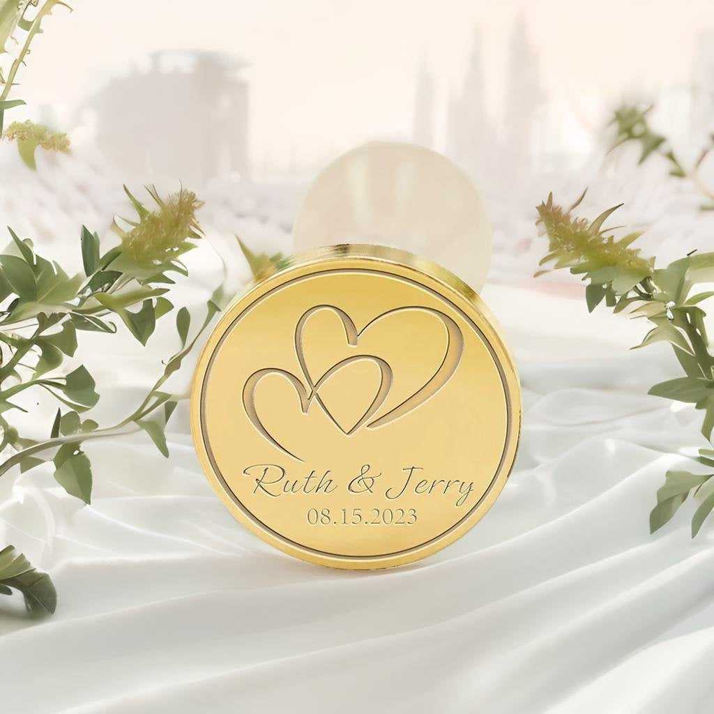 Loving Hearts Wedding Custom Wax Seal Stamp with Couple's Names