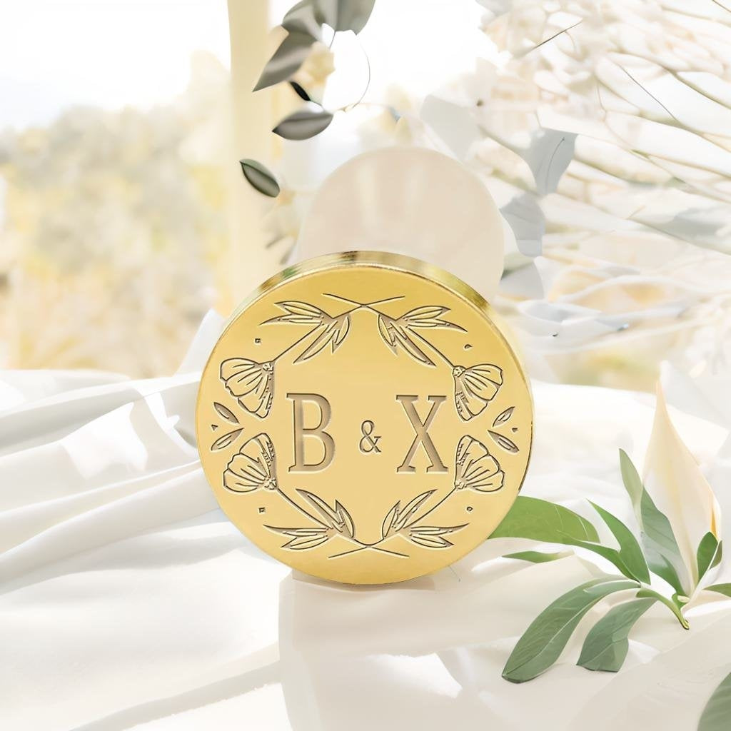 Poppy Wedding Custom Wax Seal Stamp with Double Initials-1