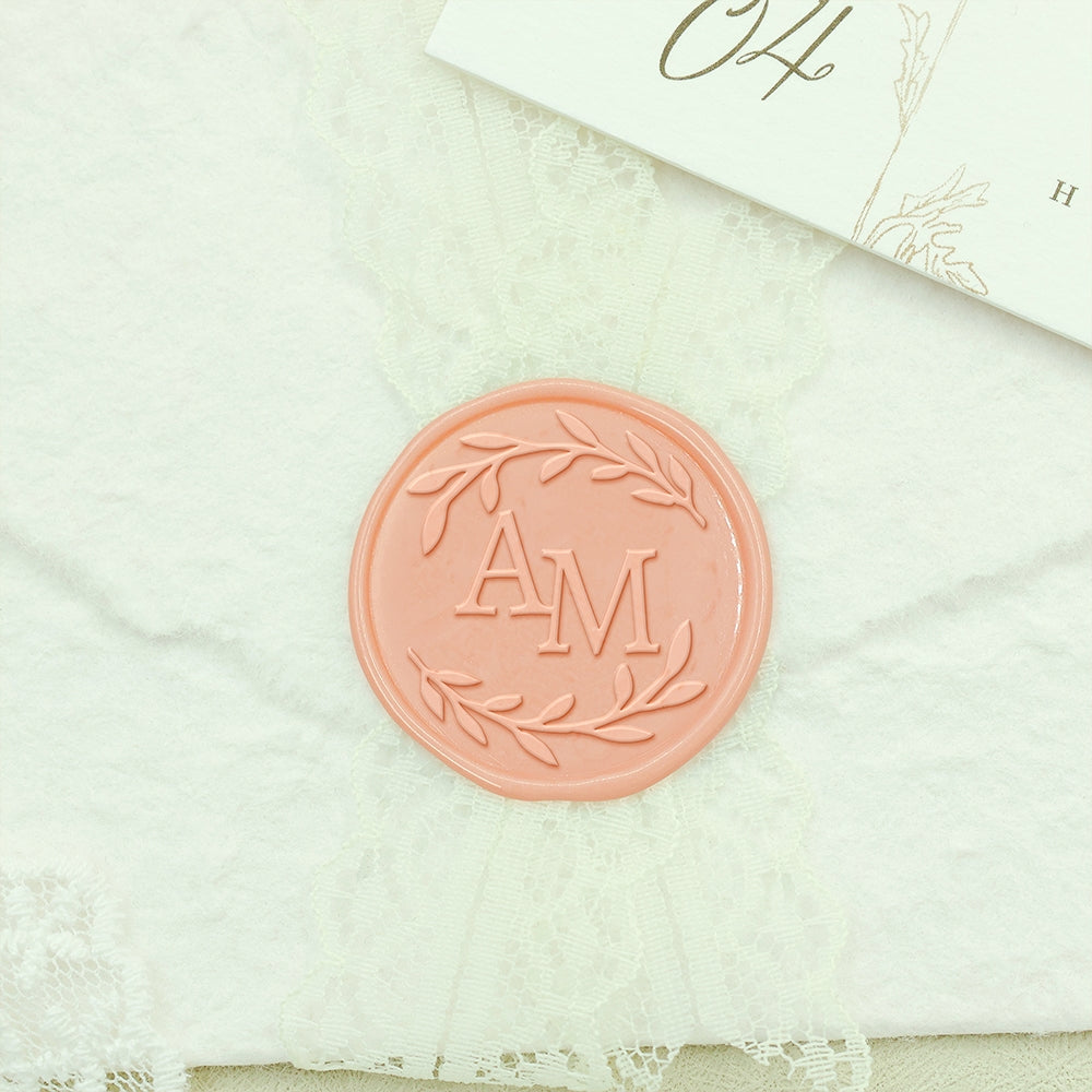 Laurel Leaves Wedding Custom Wax Seal Stamp with Double Initials-3